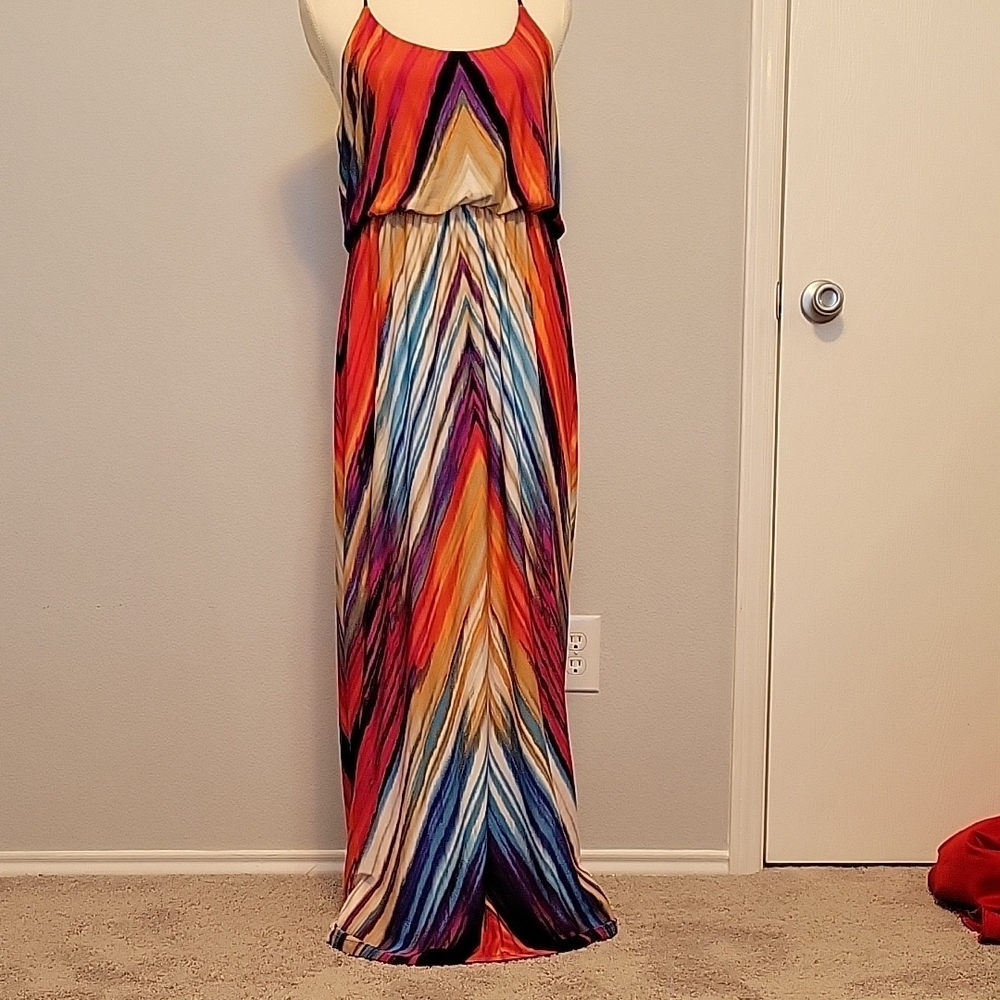 Vibrant Multicolored Maxi Sundress with Spaghetti Straps for Resort Wear